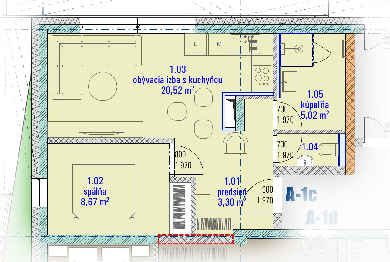 Pôdorys bytu A-1c, HARMONY Residence