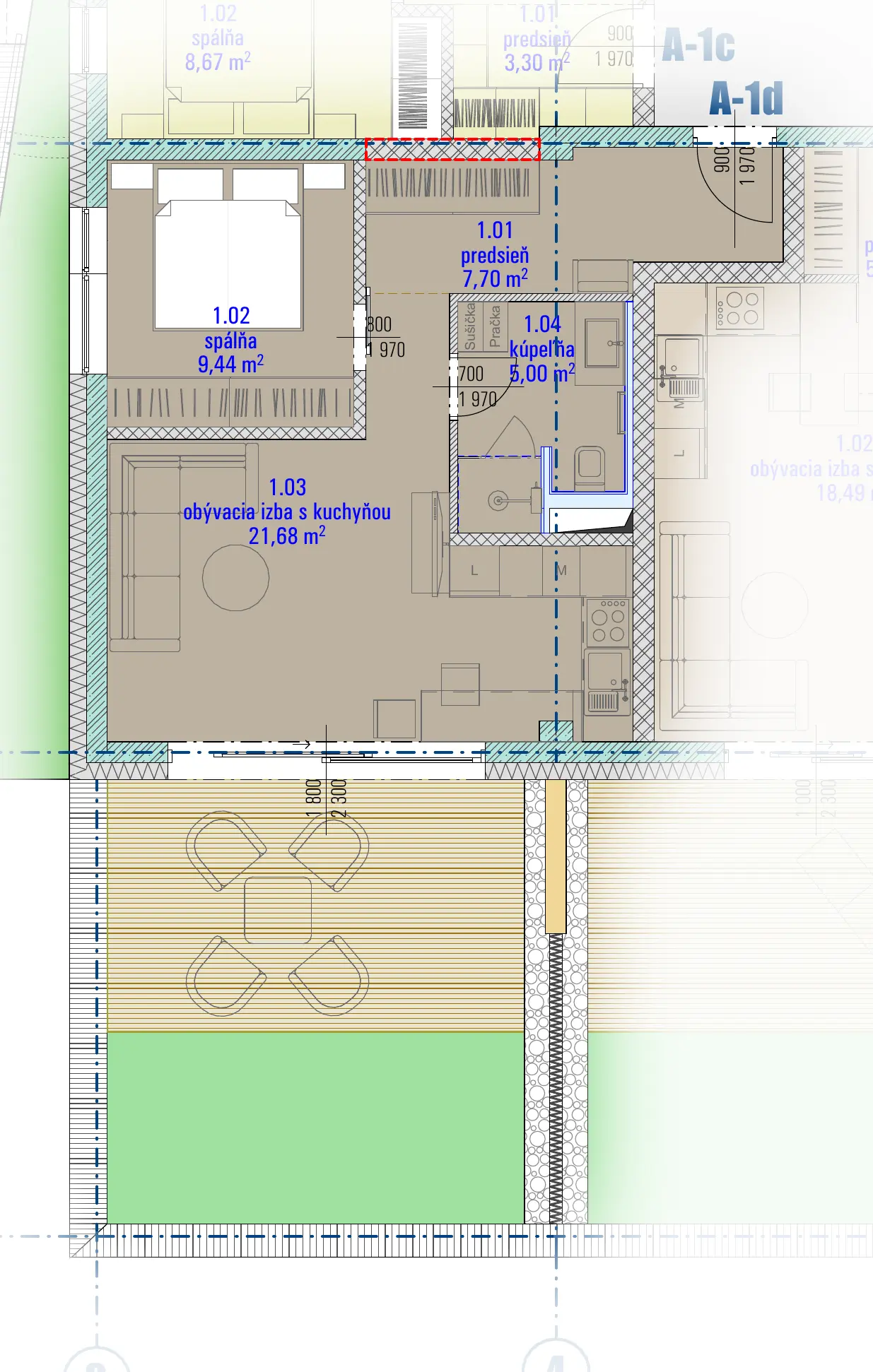 Pôdorys bytu A-1d, HARMONY Residence