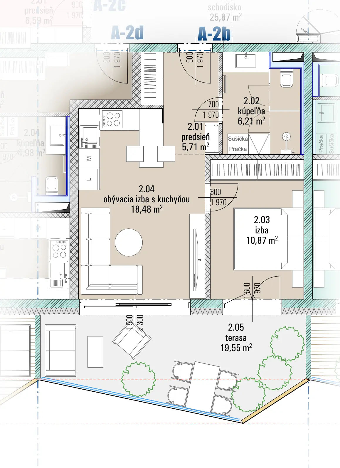 Pôdorys bytu A-2b, HARMONY Residence