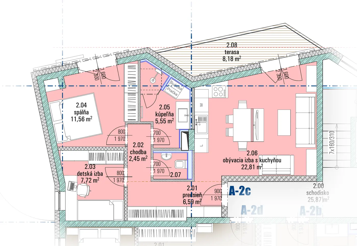Pôdorys bytu A-2c, HARMONY Residence
