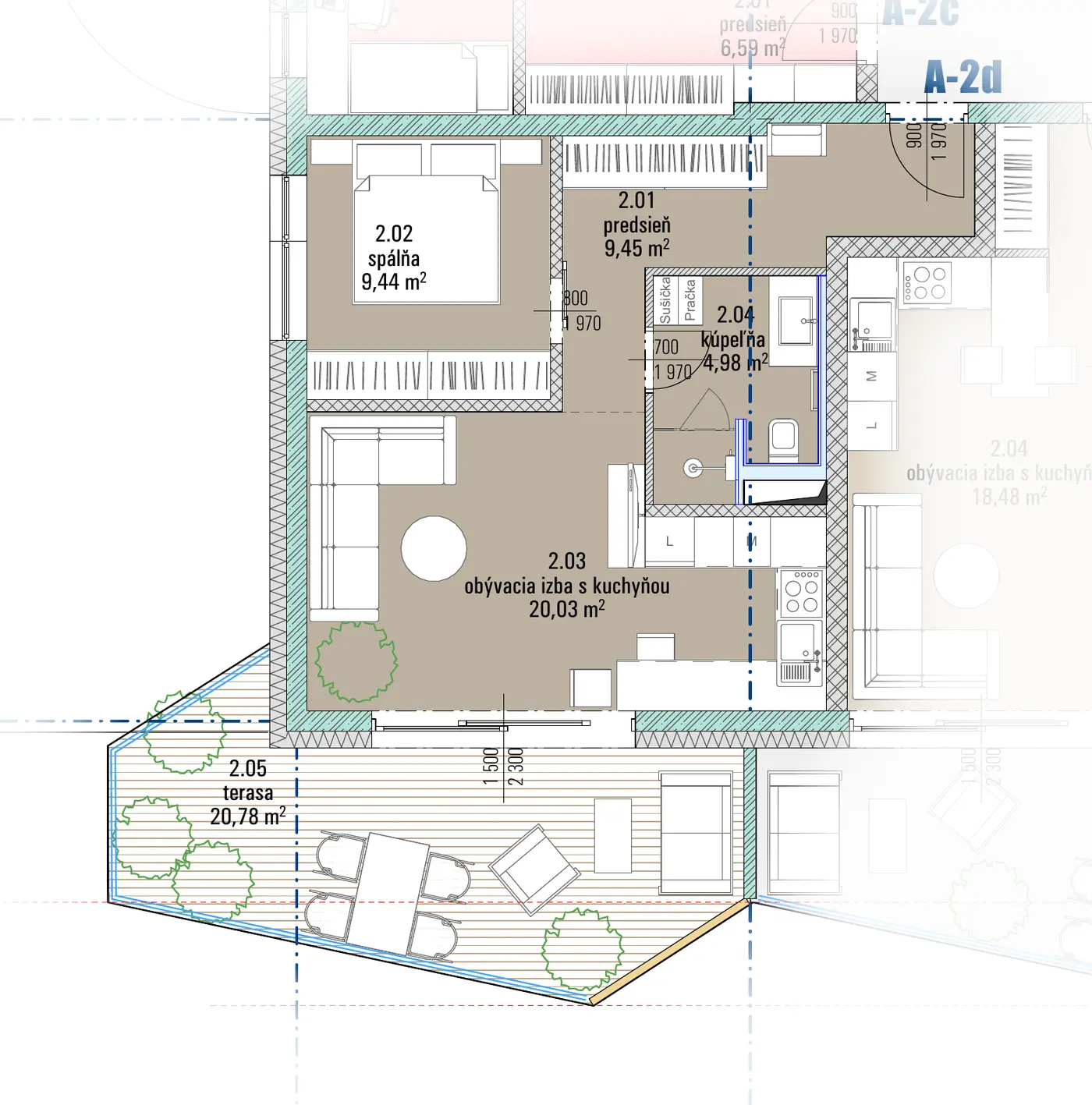 Pôdorys bytu A-2d, HARMONY Residence