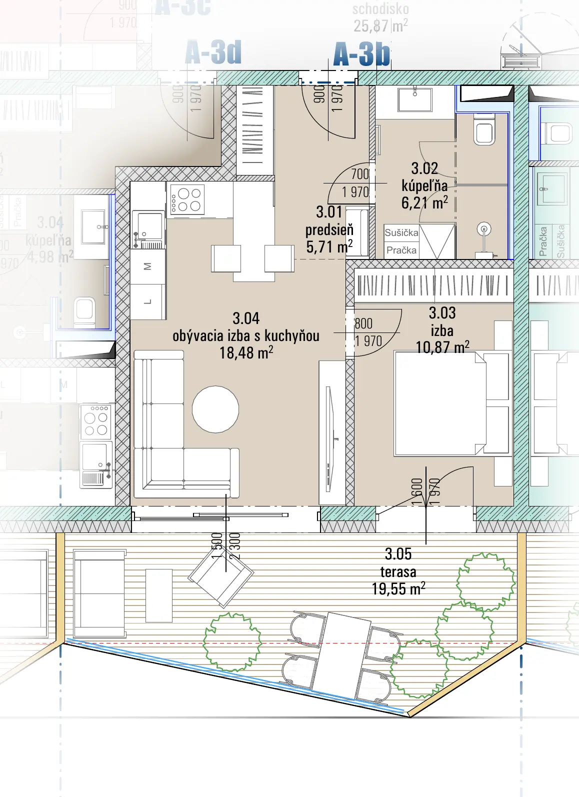 Pôdorys bytu A-3b, HARMONY Residence
