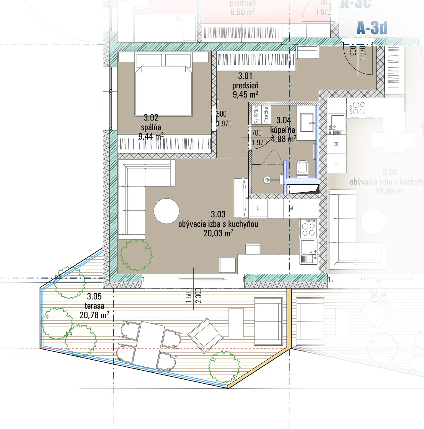 Pôdorys bytu A-3d, HARMONY Residence