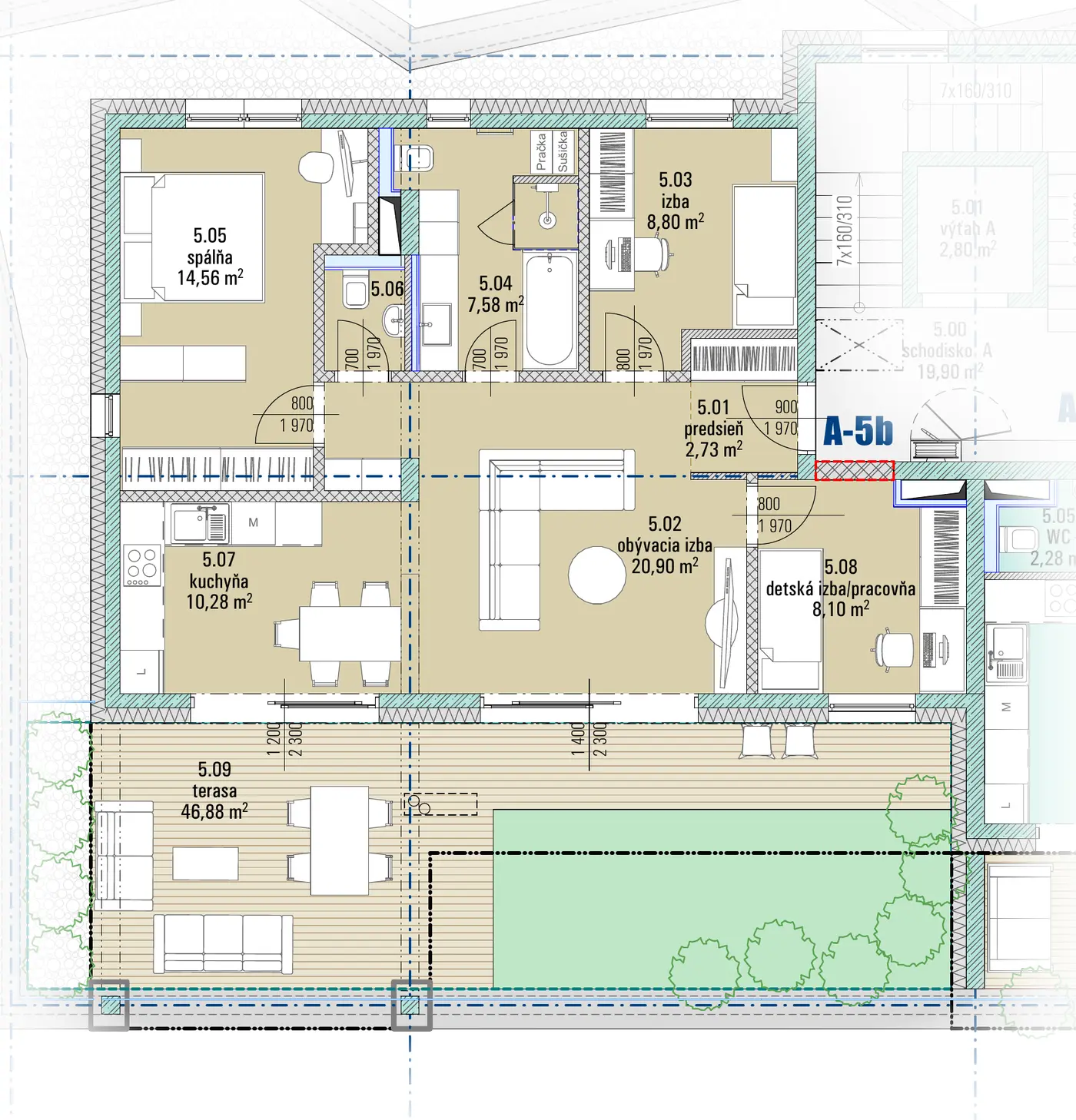 Pôdorys bytu A-5b, HARMONY Residence