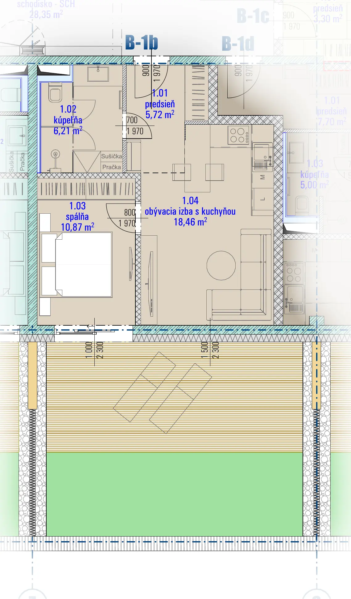 Pôdorys bytu B-1b, HARMONY Residence