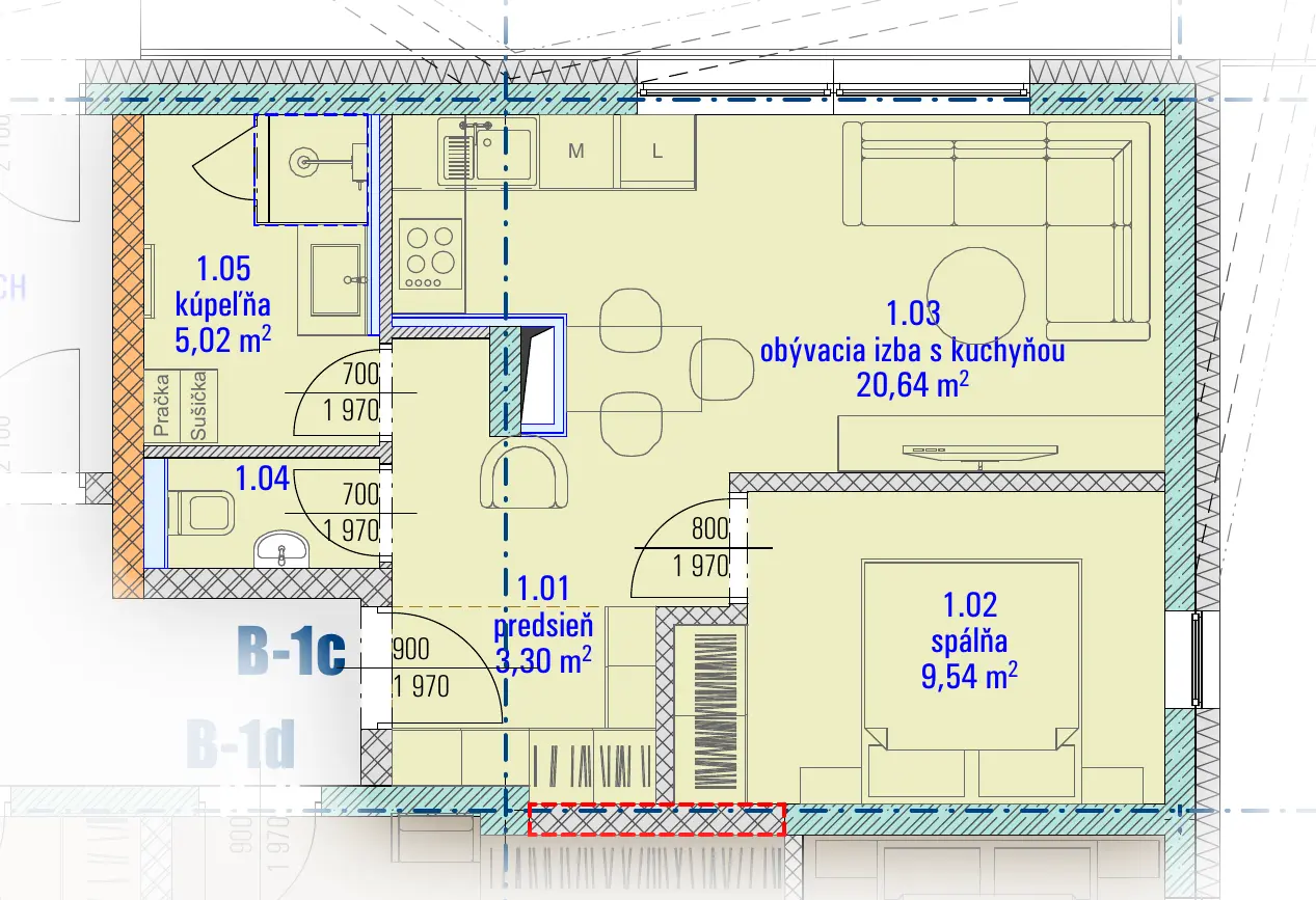 Pôdorys bytu B-1c, HARMONY Residence
