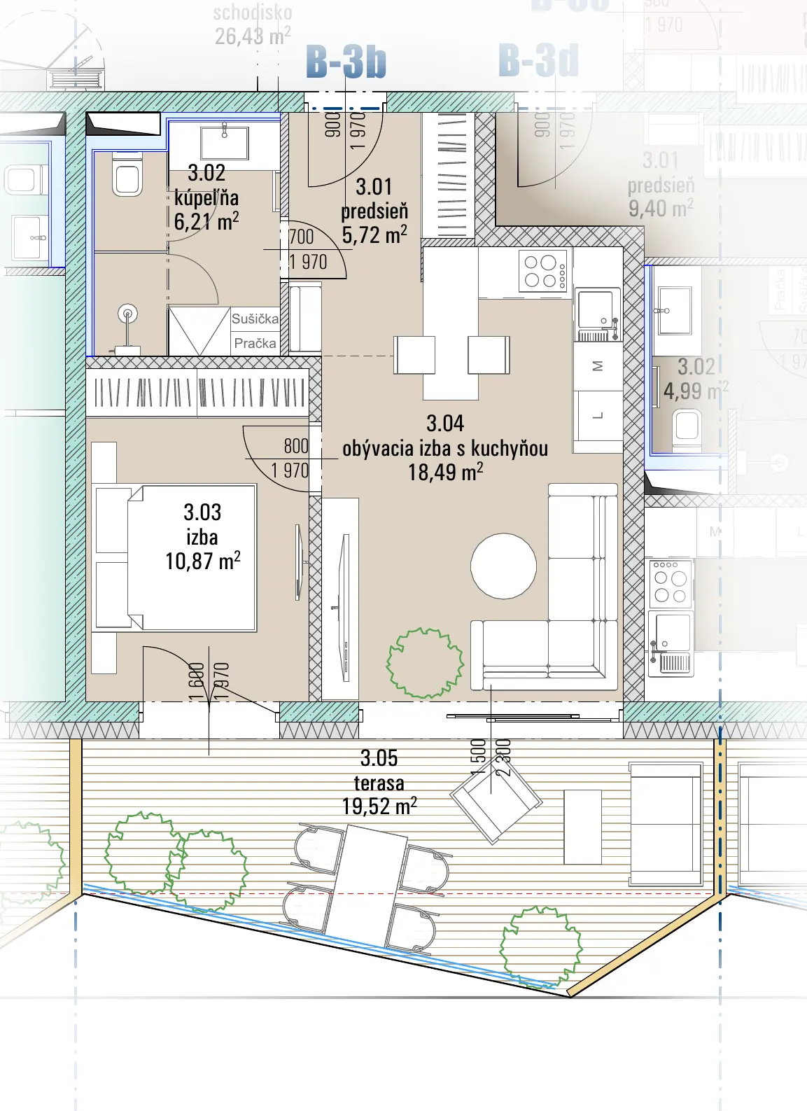Pôdorys bytu B-3b, HARMONY Residence