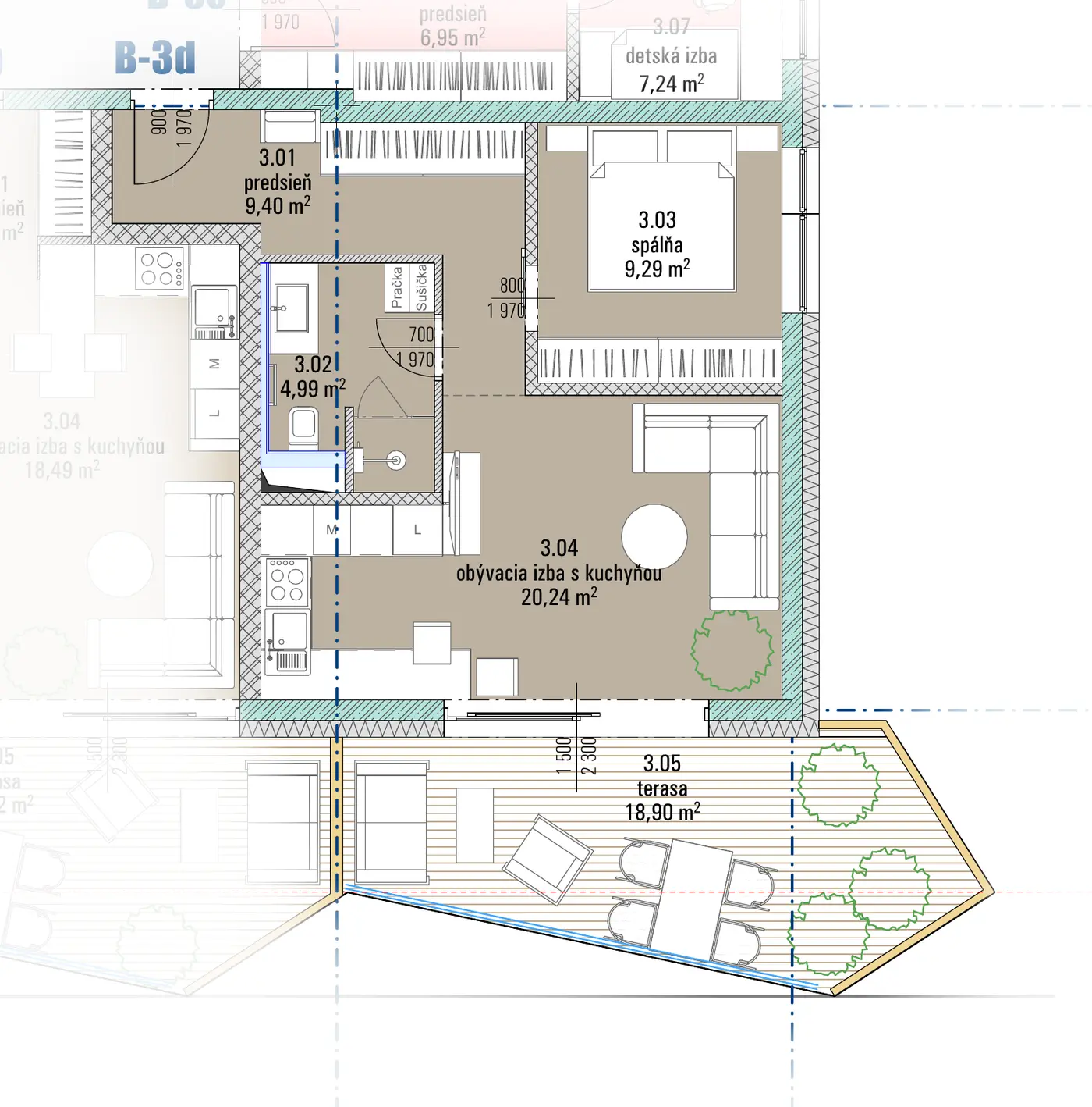 Pôdorys bytu B-3d, HARMONY Residence