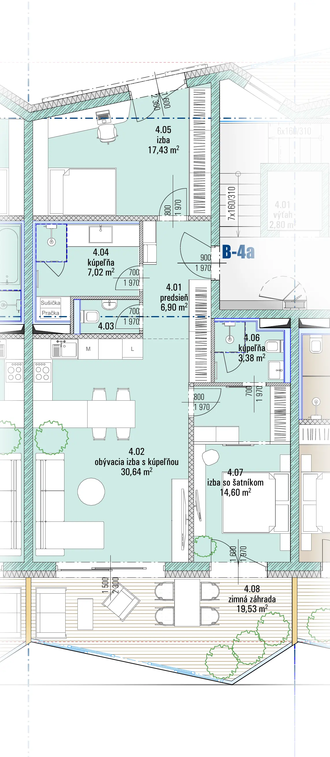 Pôdorys bytu B-4a, HARMONY Residence