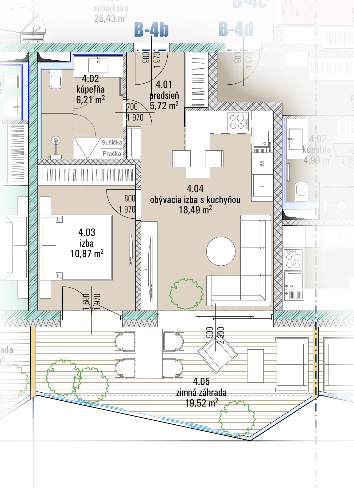 Pôdorys bytu B-4b, HARMONY Residence