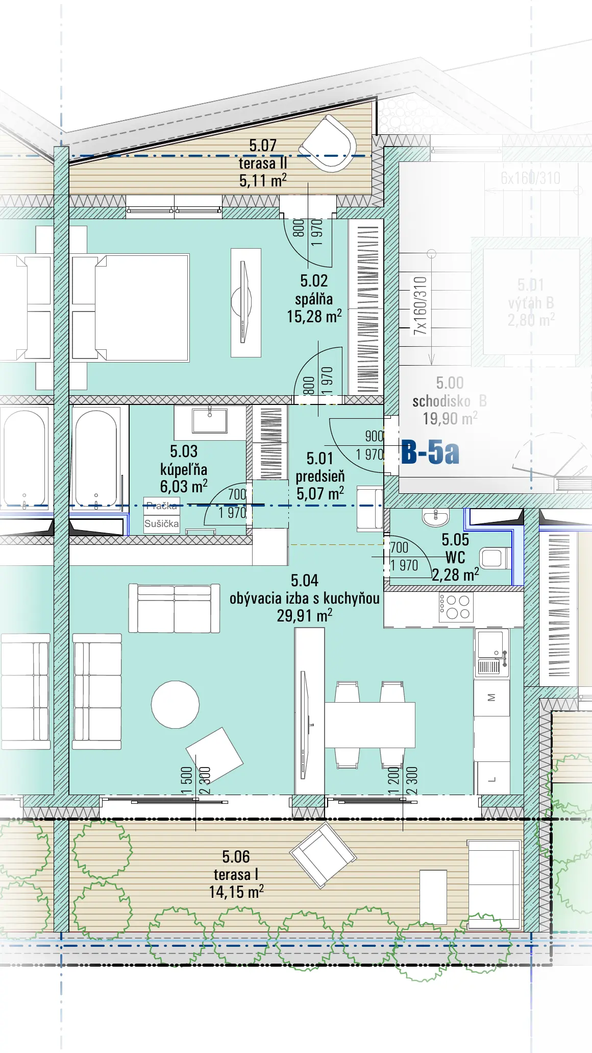 Pôdorys bytu B-5a, HARMONY Residence