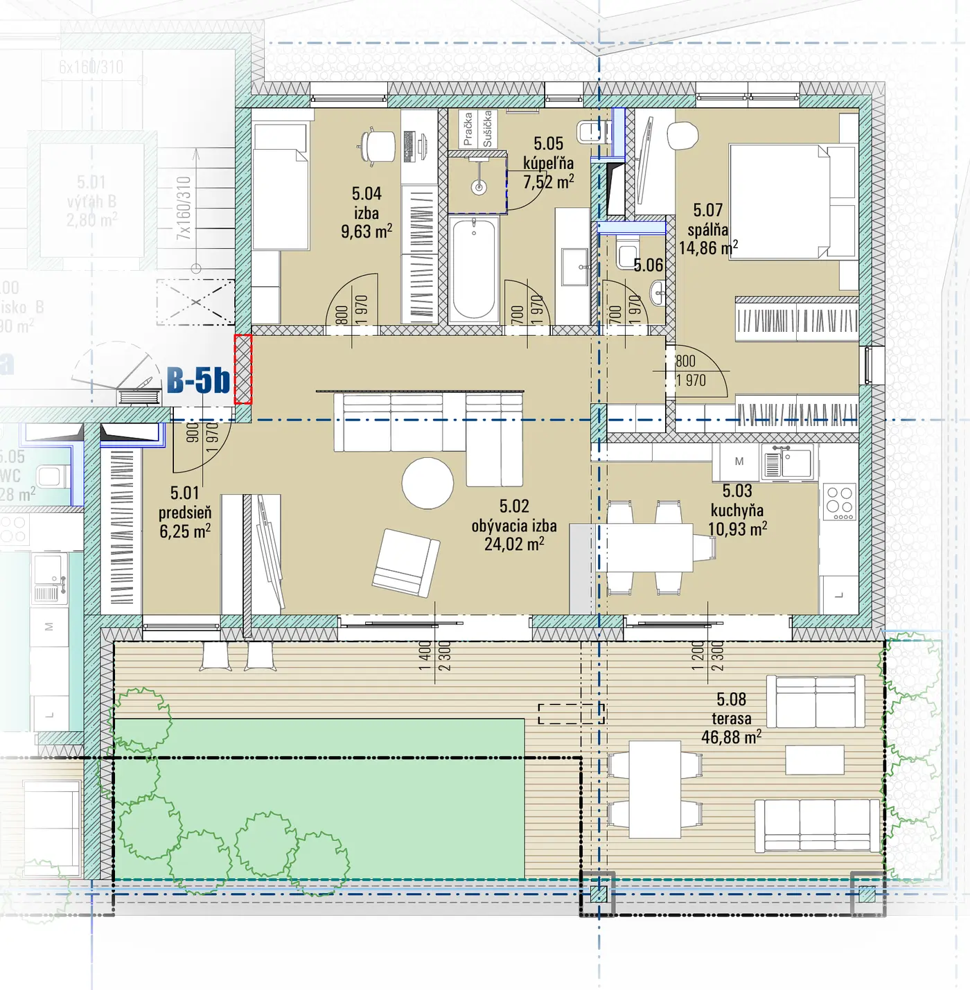 Pôdorys bytu B-5b, HARMONY Residence